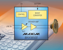 MAX98500 升壓型揚聲器放大器在不造成電池電壓衰落的前