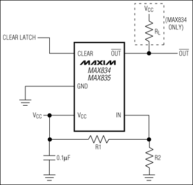 MAX834, MAX835具有鎖存功能的電壓監視器應用電路