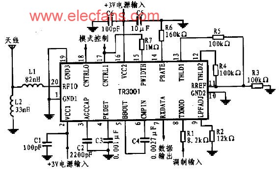TR3001收发器在ask模式时的收发电路