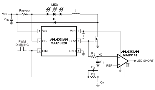 MAX16820+MAX9141组成的LED驱动电路