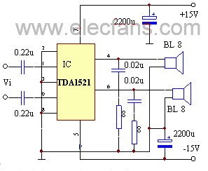 TDA1521设计的单电源接法和双电源接法