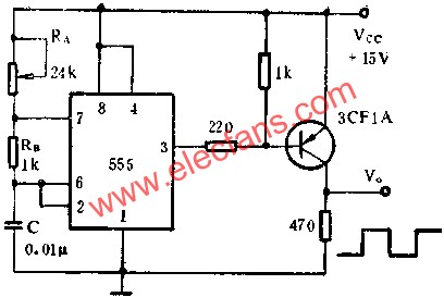 时基集成电路组成驱动高频晶闸管的方波发生器电路图
