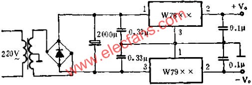 與W7800組成正、負電源應用線路圖