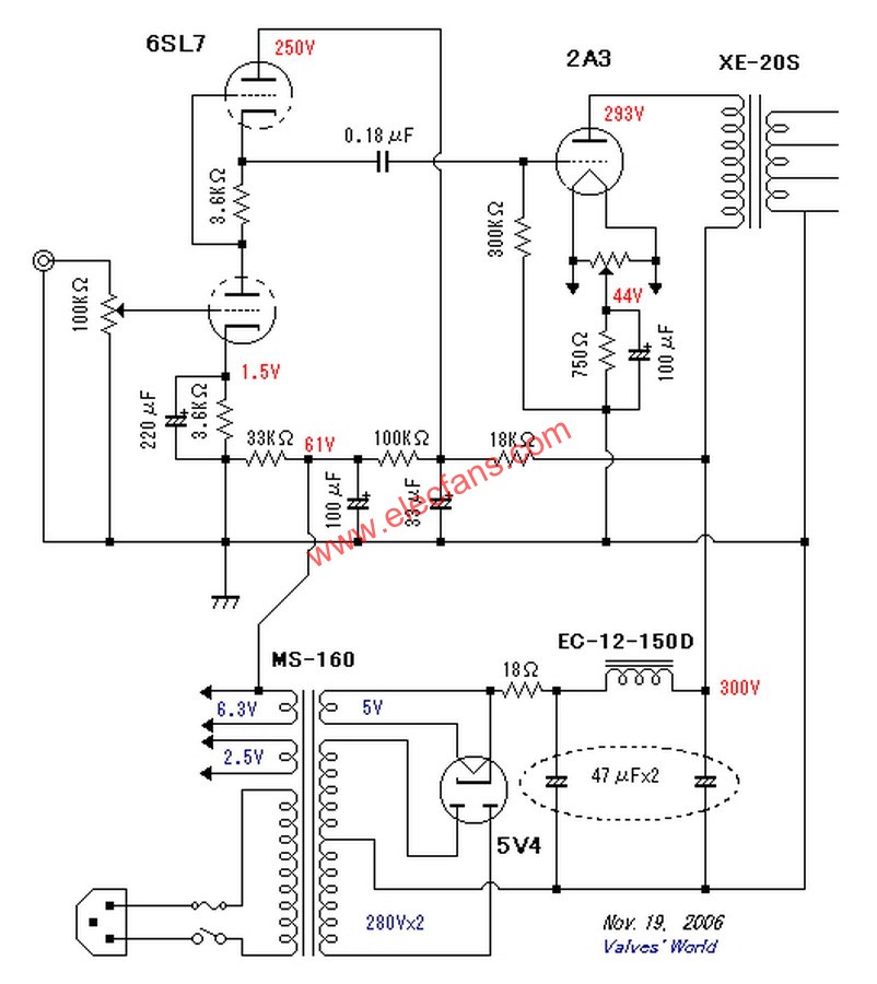 2A3电子管功率放大器电路图