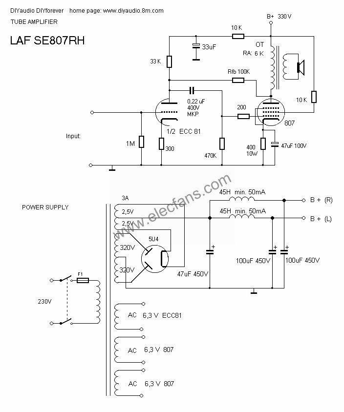 SE807电子管功率放大器电路图