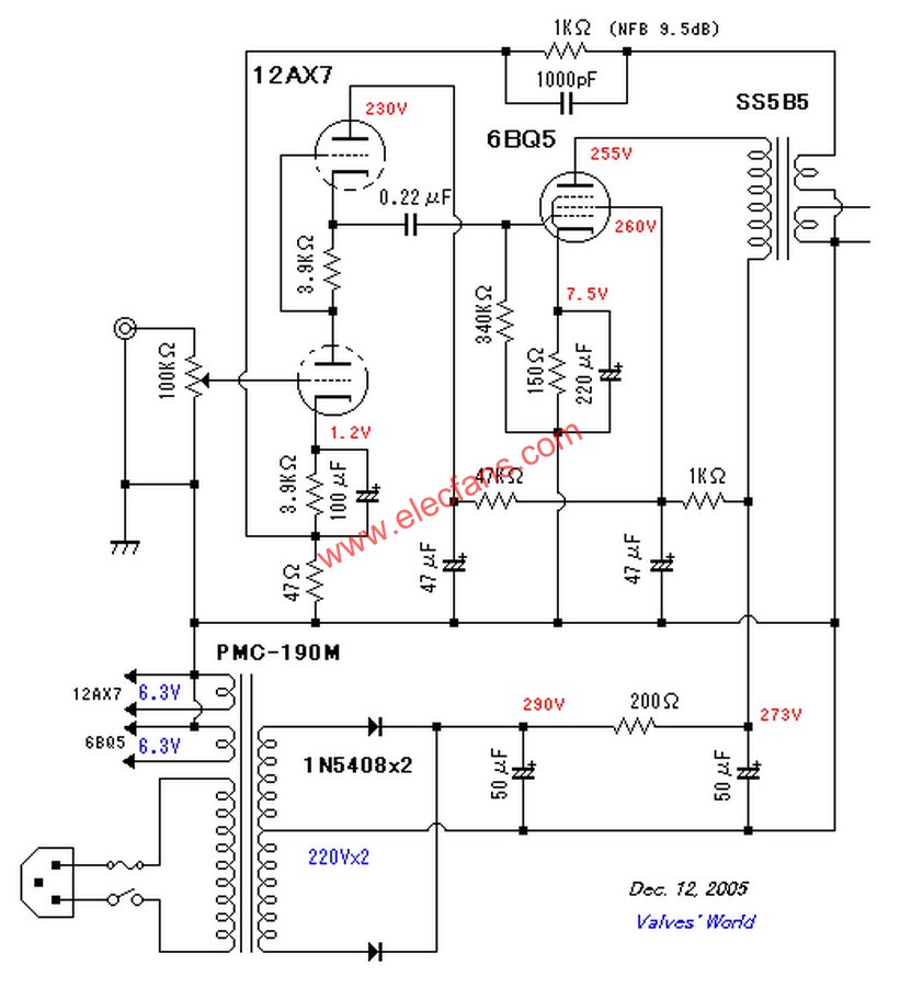 <b class='flag-5'>6</b>BQ5<b class='flag-5'>電子管</b><b class='flag-5'>功率放大器</b>電路圖