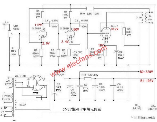 FU-17电子管功率放大器电路图