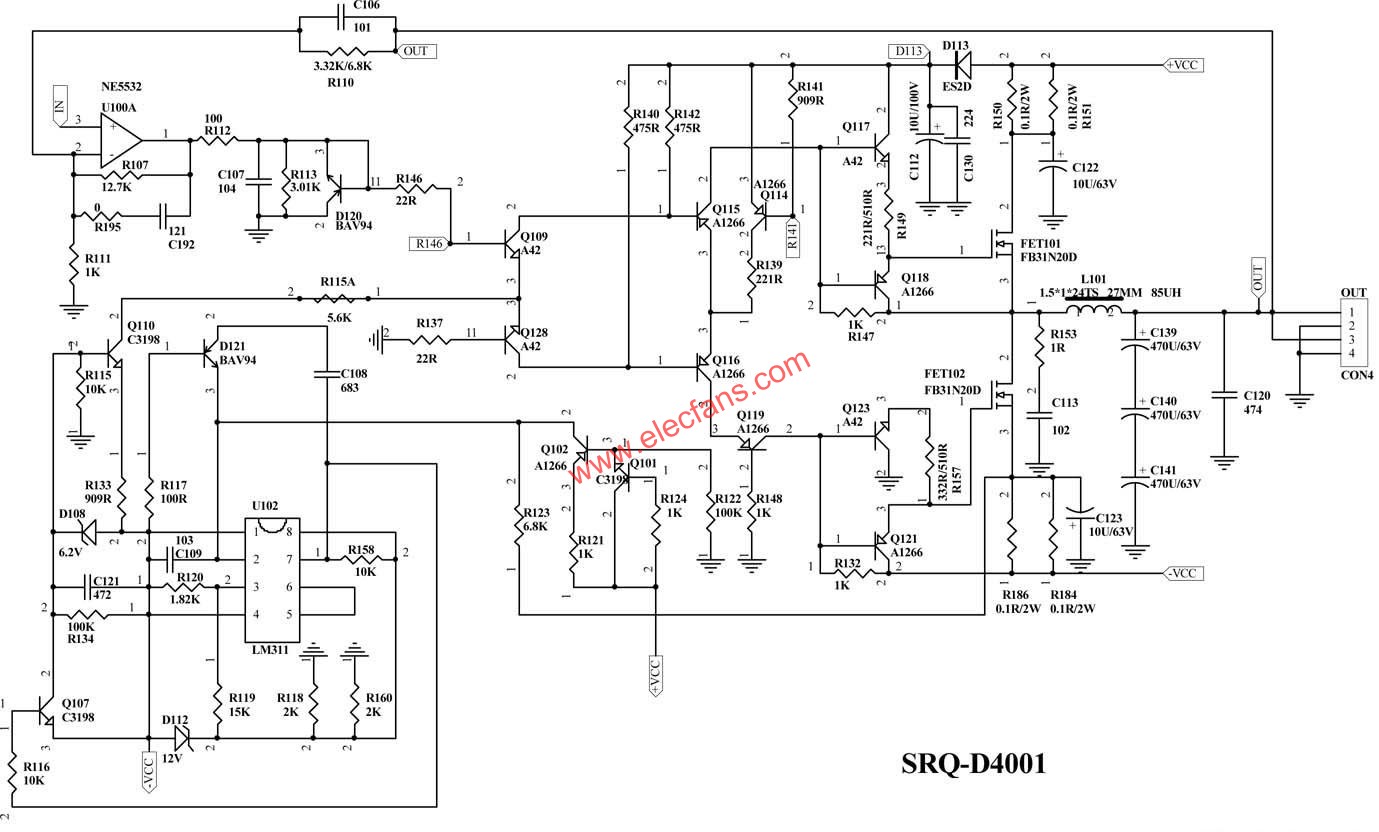 分立元件D類功放電路圖