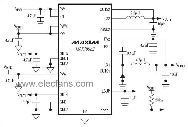 MAX16922參考應(yīng)用電路