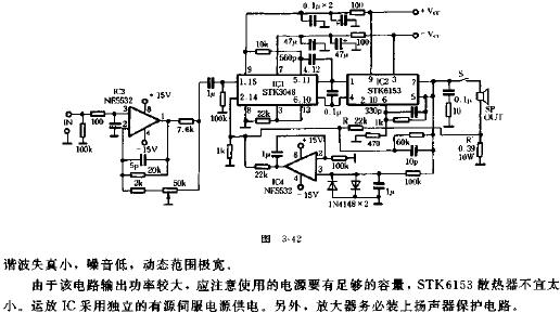 STK3048和STK6153組合的高品質功放電路原理圖