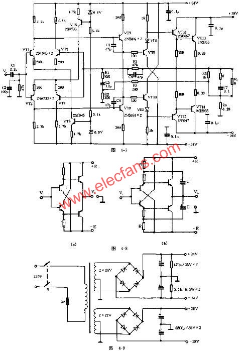 互補(bǔ)差動(dòng)全對(duì)稱功率放大器電路原理圖