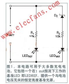 利用兩只LED來實現電池狀態(tài)指示器