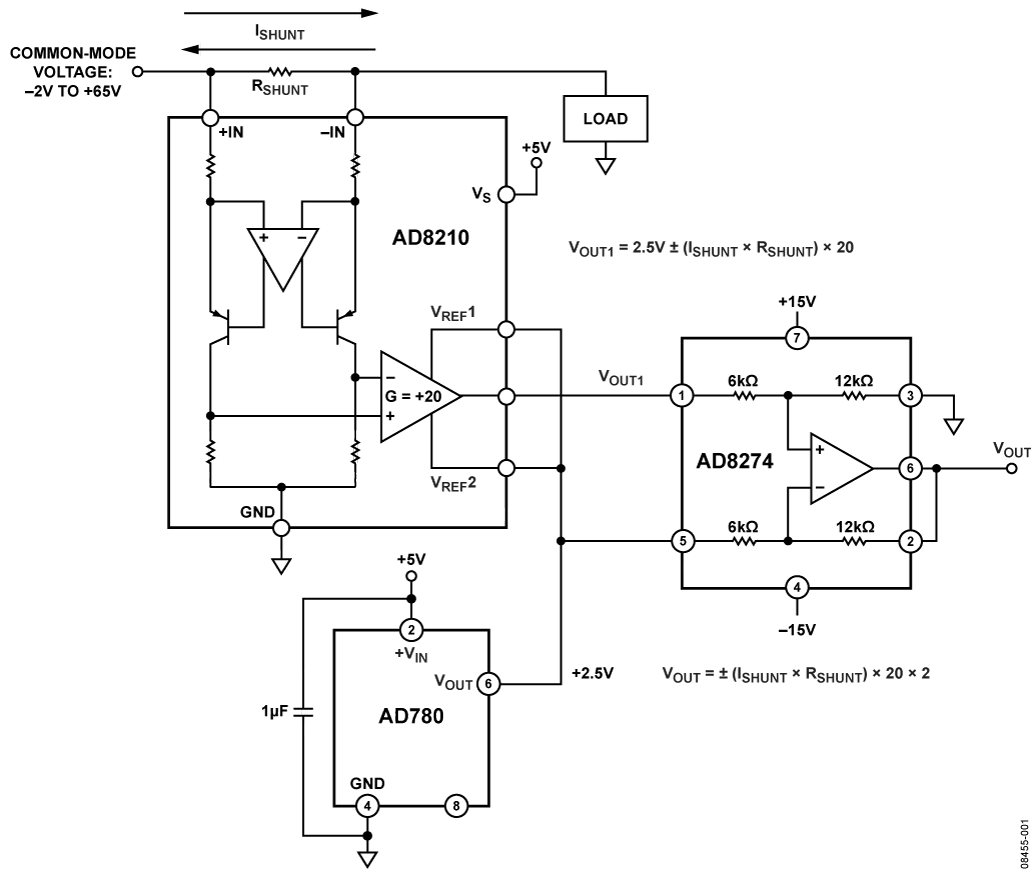 利用电流检测放大器AD8210和差动放大器AD8274实现高电压、高精度电流检测和输出电平转换