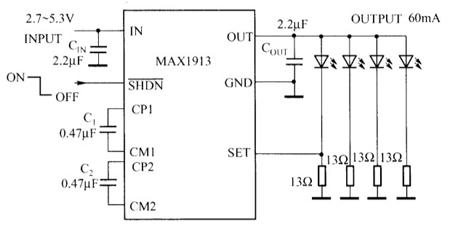 MAX1913驱动白光LED电路图