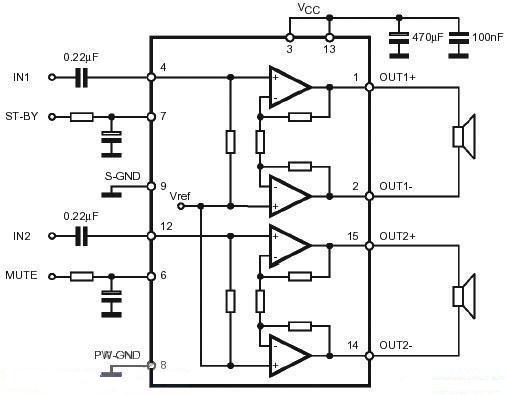TDA7266双路音频立体声放大器电路图