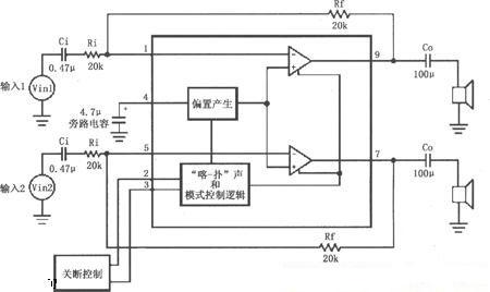 LM4912左、右双声道的放大电路图