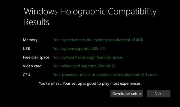 微软发布Windows10 VR头显最低PC配置要求