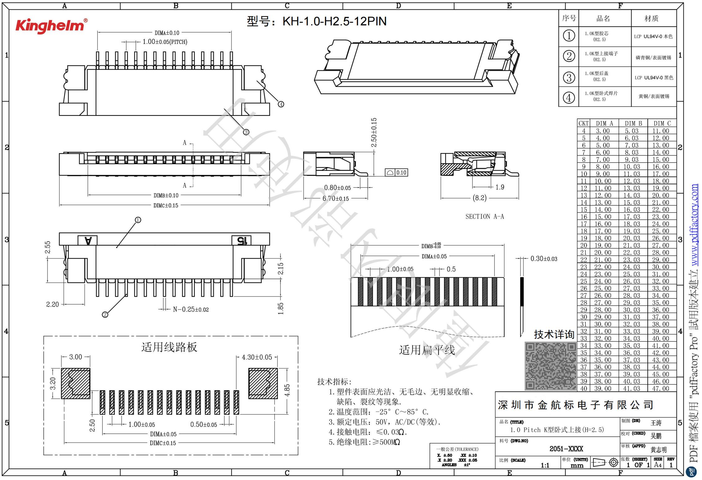 FFC/FPC連接器KH-1.0-H2.5-12PIN高性能平行電纜連接器的應用與優(yōu)勢