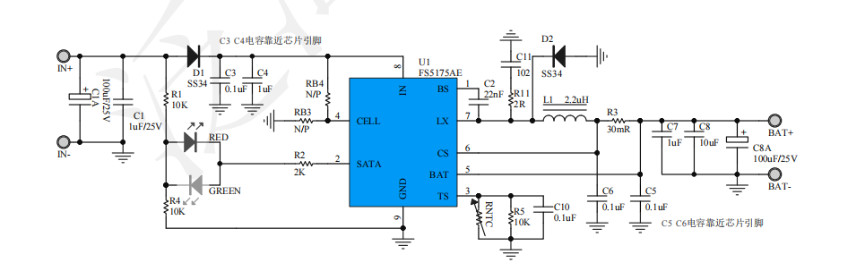 耐压24V单节双节三节四节2A内置MOS管开关型锂电池充电IC FS5175AE介绍