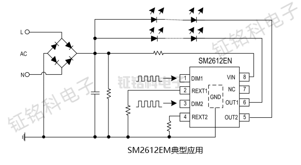 高壓2通道PWM轉模擬協議調光芯片SM2612EN、SM2289EM