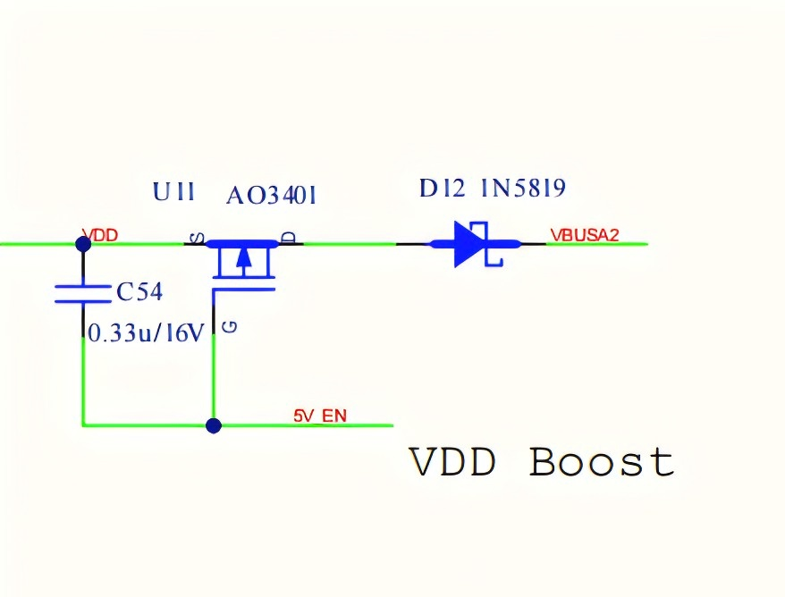 MOSFET（AO3401）+肖特基（1N5819）組合電路