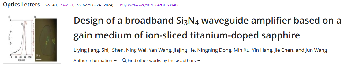 上海光機所在基于SiN-Ti:Sapphire異質集成的可見-近紅外波段寬帶波導放大器研究方面取得進展