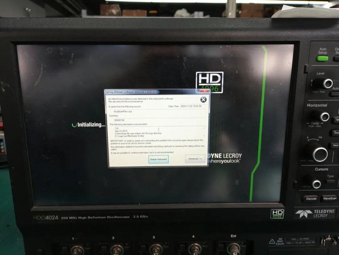 LeCroy力科HDO<b class='flag-5'>4024</b><b class='flag-5'>示波器</b>開機報錯維修案例