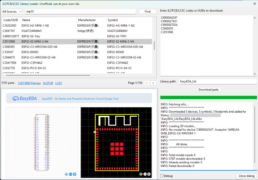 一個 JLCPCB/LSCS 器件查詢下載插件