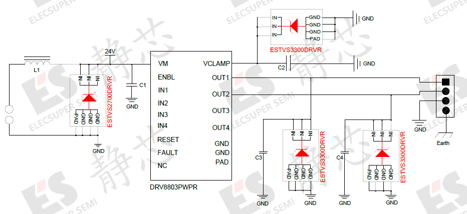 低側(cè)數(shù)字輸出驅(qū)動器DRV8803浪涌防護(hù)方案