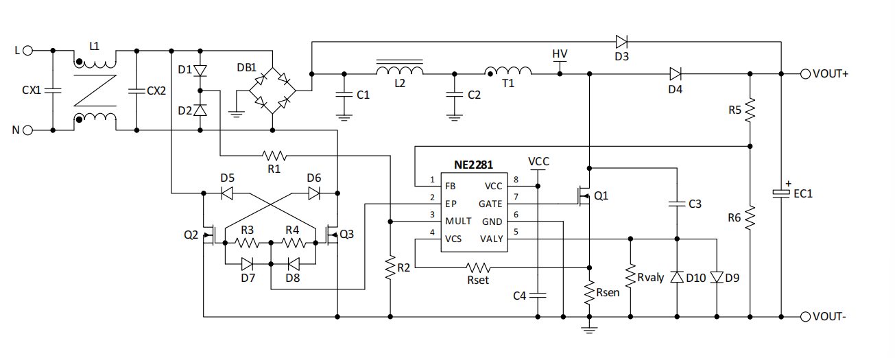 NE2281 PFC芯片，拼对拼替换 ON NCL2801 主要应用于boost PFC变换器