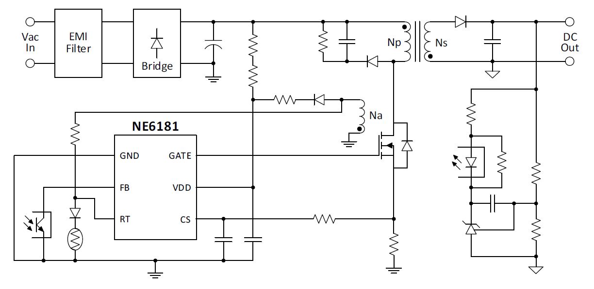 NE6181 SSR恒压芯片，支持2倍峰值功率，功率100W，待机功耗＜75mW