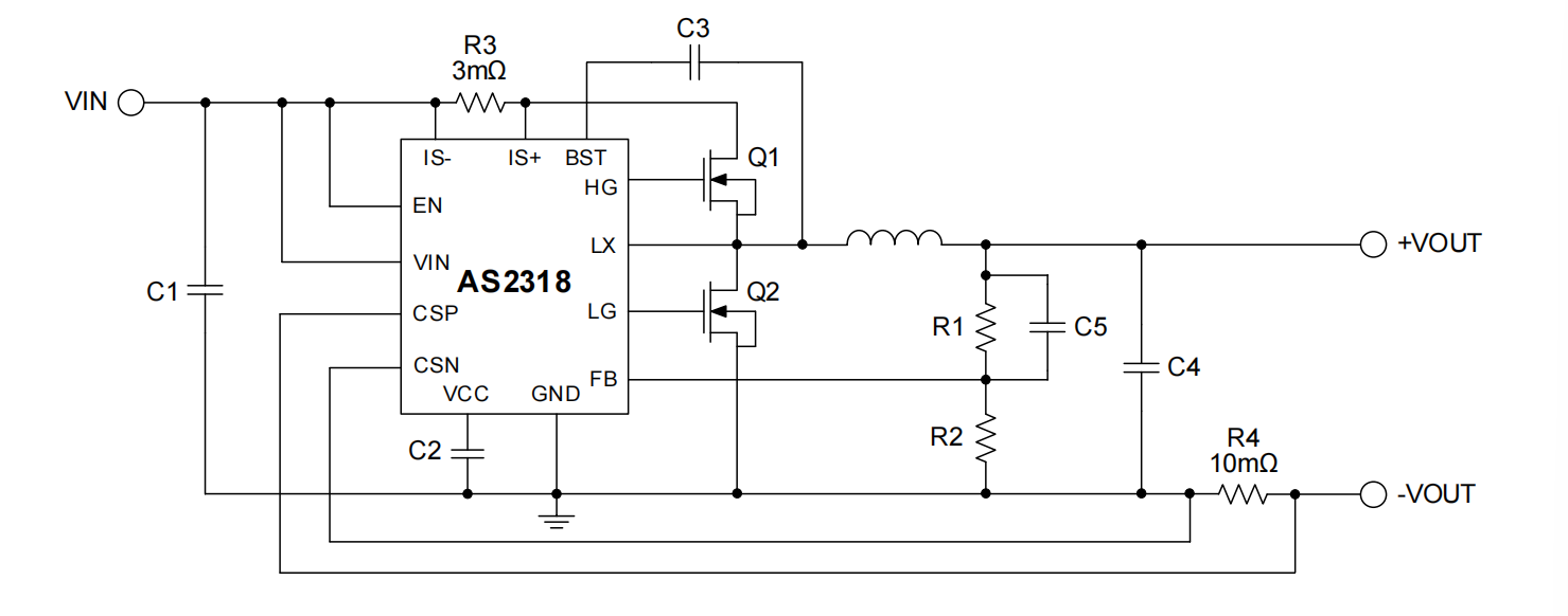 AS2318 4.5-36<b class='flag-5'>V</b> 5<b class='flag-5'>A</b>同步降壓<b class='flag-5'>恒壓</b>恒流<b class='flag-5'>DC-DC</b>，<b class='flag-5'>外置</b><b class='flag-5'>MOS</b>，<b class='flag-5'>工作</b><b class='flag-5'>頻率</b>130Khz
