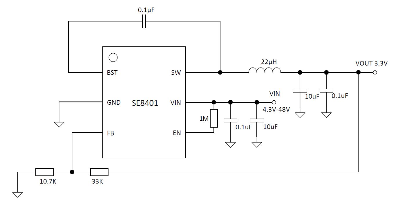 <b class='flag-5'>SE</b>8401 4.5-48V 600MA 同步降壓DC-DC，內(nèi)置MOS，工作頻率1Mhz
