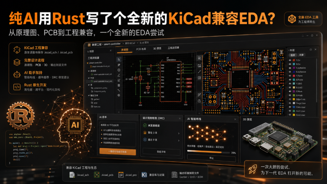纯 AI 用 Rust 写了个全新的 KiCad 兼容 EDA？但开源社区却吵翻了...
