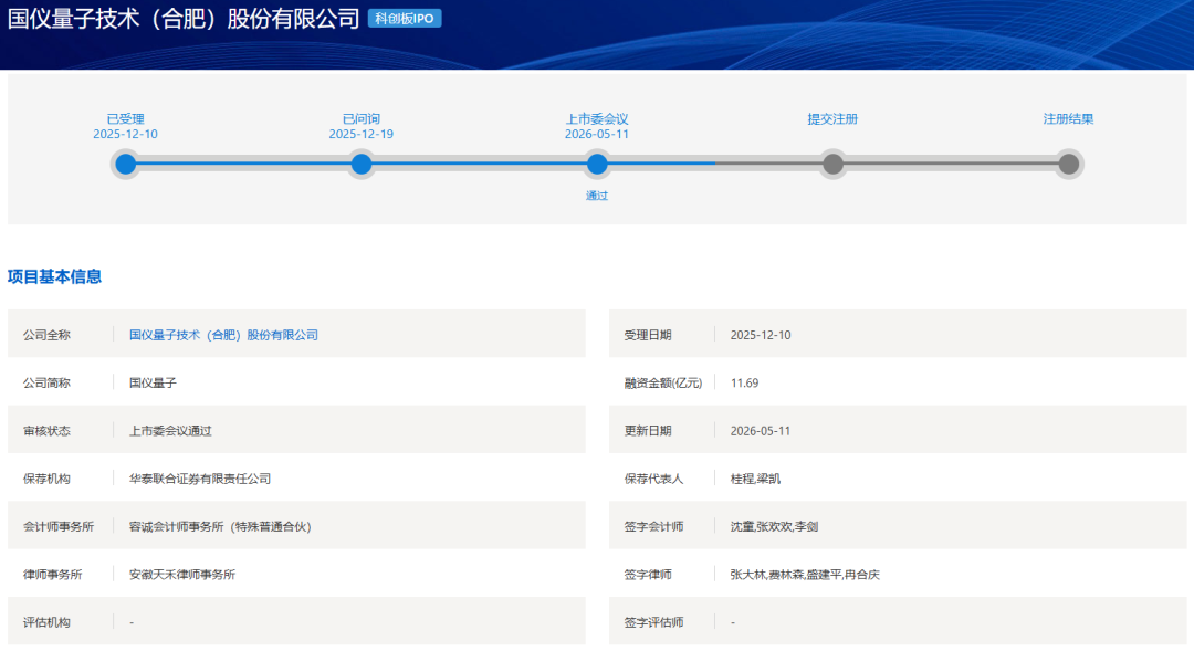 安徽傳感器獨(dú)角獸國(guó)儀量子，<b class='flag-5'>科</b><b class='flag-5'>創(chuàng)</b><b class='flag-5'>板</b>IPO過會(huì)