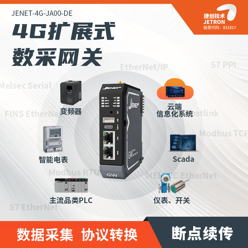 JENET <b class='flag-5'>4G</b><b class='flag-5'>工业</b><b class='flag-5'>网关</b>：捷创技术全场景联网解决方案