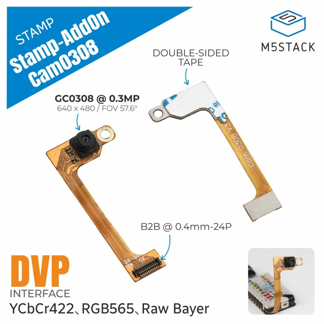 新品 | Stamp-AddOn Cam0308 & Cam3660，Stamp-S3Bat 摄像头扩展；Display 1.14 For StickS3，1.14 英寸彩色液晶显示模组