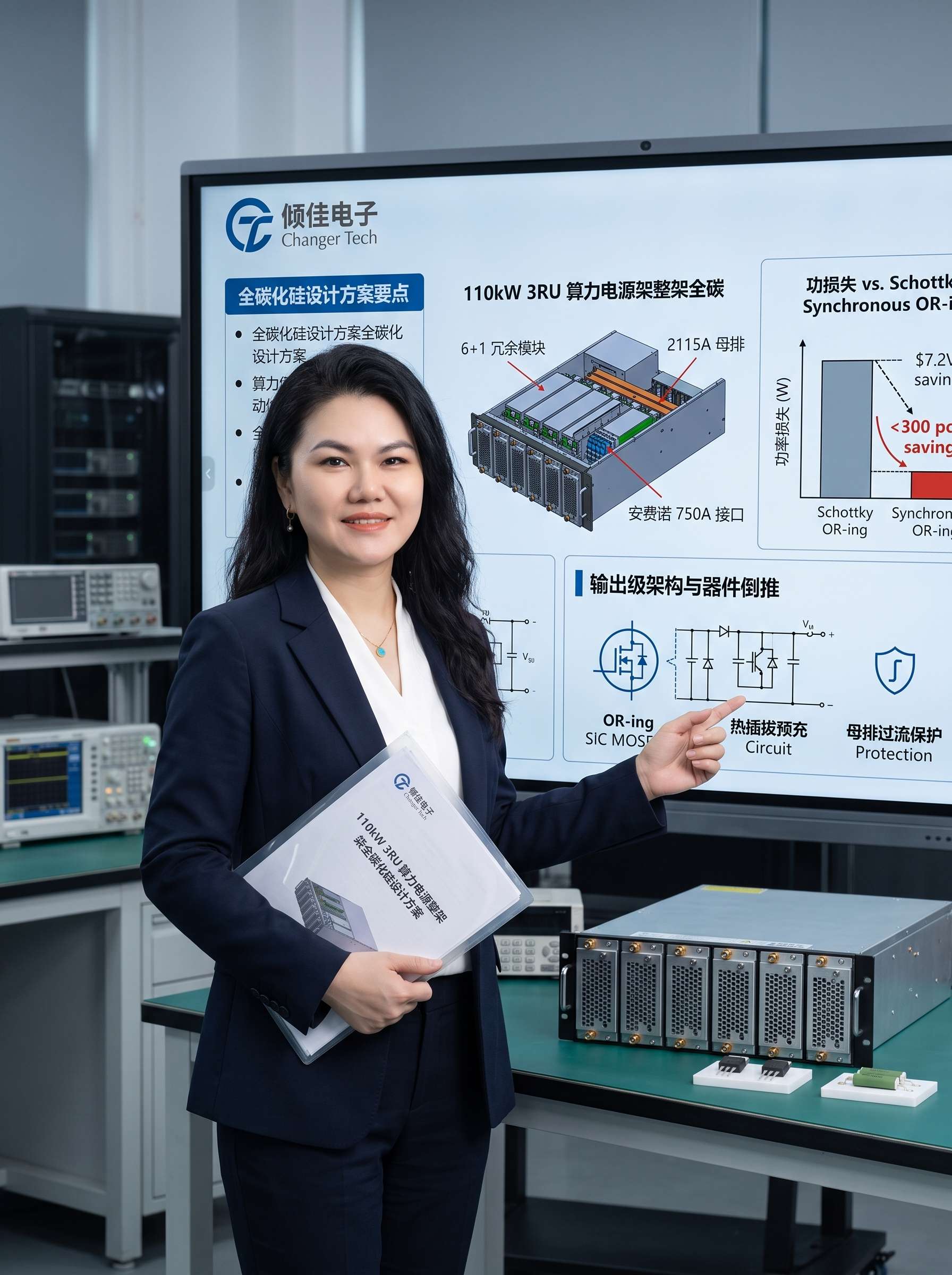 110kW 3RU 算力电源架整架全碳化硅设计方案