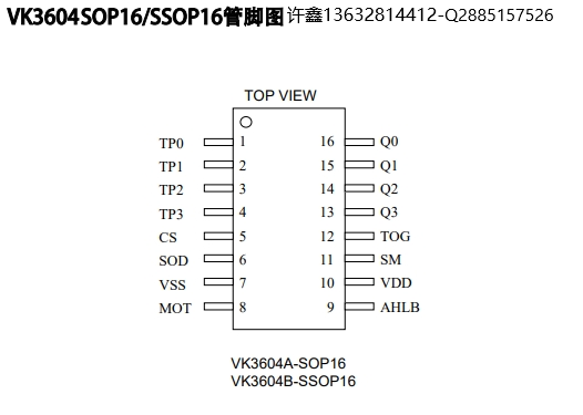 低電流四鍵觸摸超強(qiáng)抗干擾觸控VK3604封裝SOP16/SSOP16