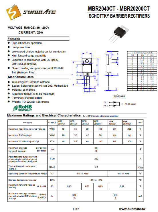 MBR20150<b class='flag-5'>CT</b><b class='flag-5'>肖特基</b><b class='flag-5'>二極管</b>高品質<b class='flag-5'>規格</b>參數介紹