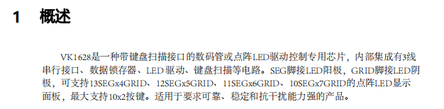 8级整体亮度可调/内置RC振荡器VK1628 SOP28抗干扰LED数码管显示屏驱动芯片