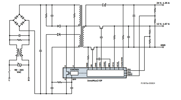 #參考設計#<b class='flag-5'>50</b> <b class='flag-5'>W</b>家電用<b class='flag-5'>雙</b><b class='flag-5'>輸出</b><b class='flag-5'>反</b><b class='flag-5'>激</b><b class='flag-5'>式</b><b class='flag-5'>電源</b>，采用InnoMux2-EP