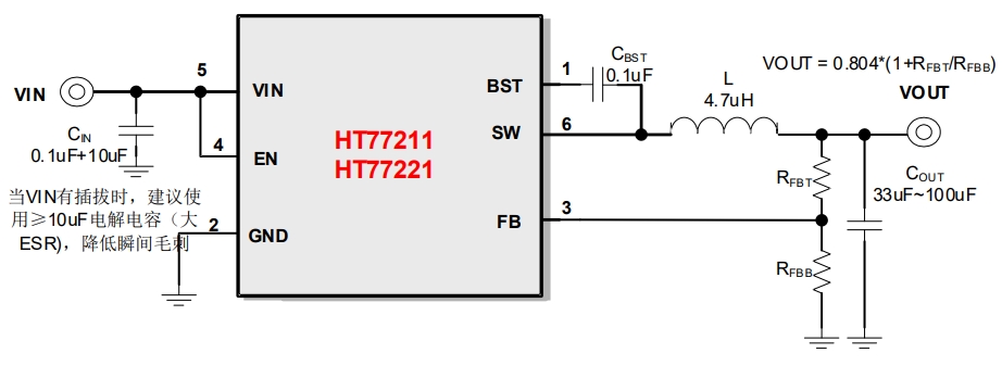 4.0V~30V輸入，2<b class='flag-5'>A</b>/<b class='flag-5'>1.2A</b>同步降壓變換器：HT77221/HT77211