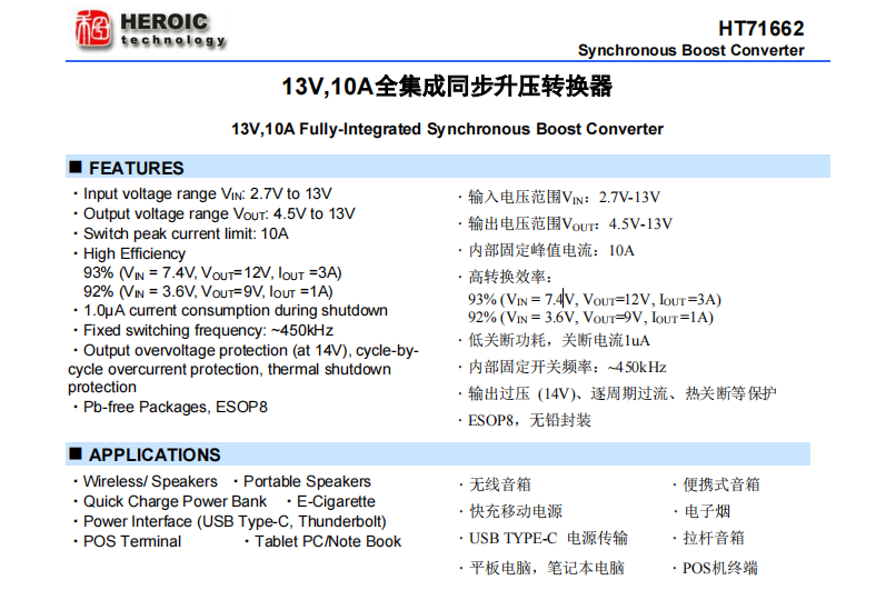 <b class='flag-5'>HT</b>71662   13V,10A全集成同步<b class='flag-5'>升壓</b><b class='flag-5'>轉(zhuǎn)換</b>器