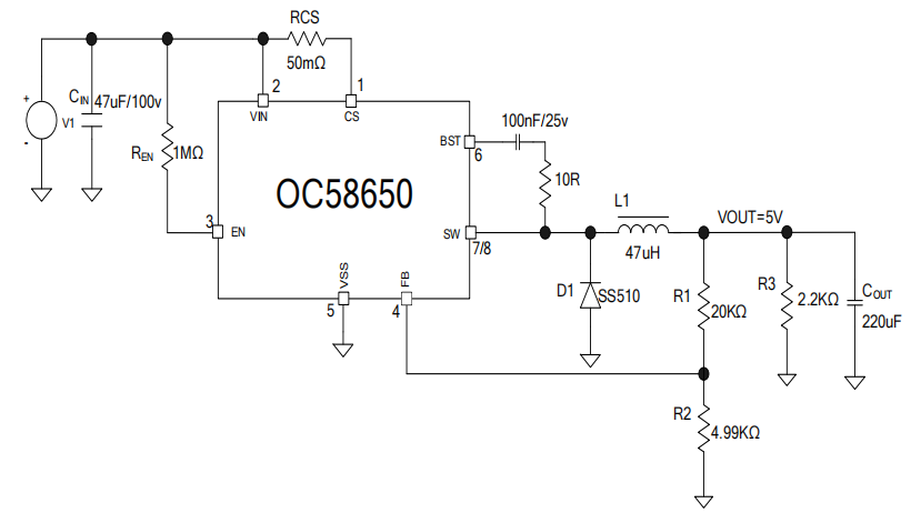 OC58650内置 <b class='flag-5'>100V</b>/5A MOS <b class='flag-5'>降压</b>型 <b class='flag-5'>DC-DC</b>，电动车车载<b class='flag-5'>电源</b>选型参考