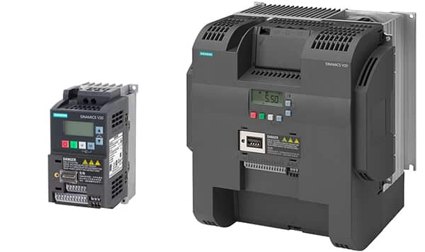 Siemens SINAMICS V20 驱动器，0.75 kW（左）和 22 kW（右）