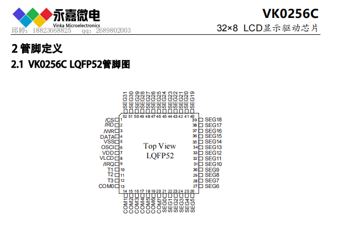 32×<b class='flag-5'>8</b>段码液晶显示<b class='flag-5'>驱动</b>芯片<b class='flag-5'>LCD</b><b class='flag-5'>驱动</b>控制<b class='flag-5'>器</b><b class='flag-5'>VK0256C</b> 适用于电子秤医用仪器等消费类产品