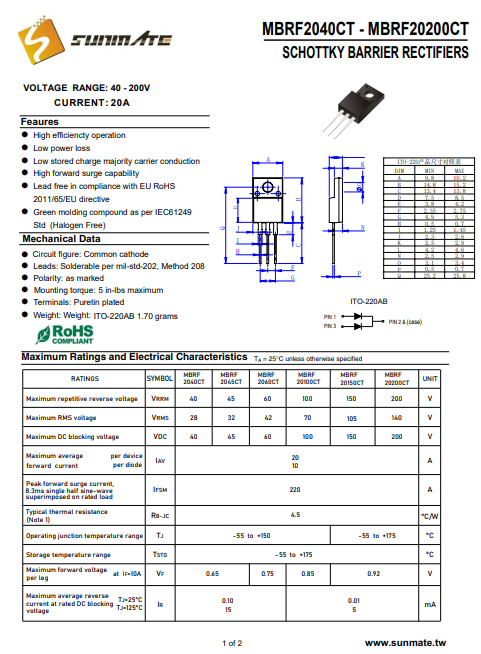 MBRF2060CT簡介 <b class='flag-5'>二極管</b><b class='flag-5'>大功率</b>性能卓越電壓穩定適高效