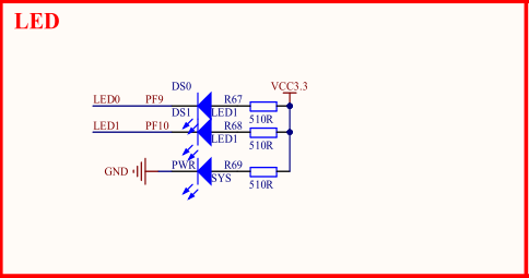 探索者V3开发板原理图LED部分
