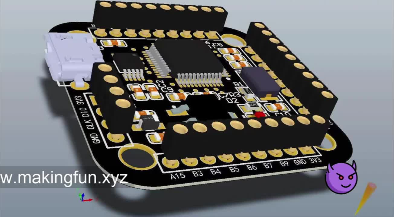 超迷你STM32主控板，只有3x3cm大小，板载串口、LED资源，可扩展性强